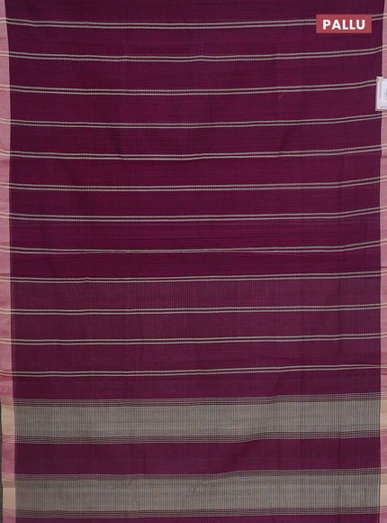 Mangalgiri cotton saree pueple and beige with stripe pattern and simple border
