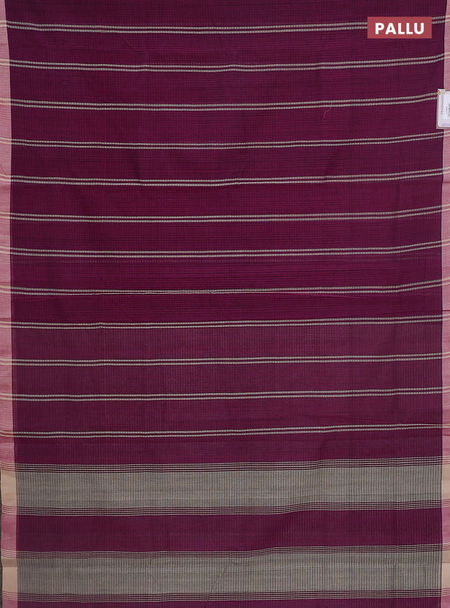 Mangalgiri cotton saree pueple and beige with stripe pattern and simple border