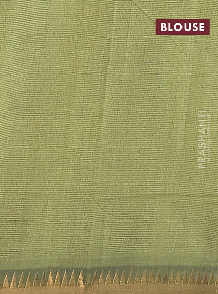 Mangalgiri cotton saree maroon and green shade with allover stripe pattern and temple zari woven border