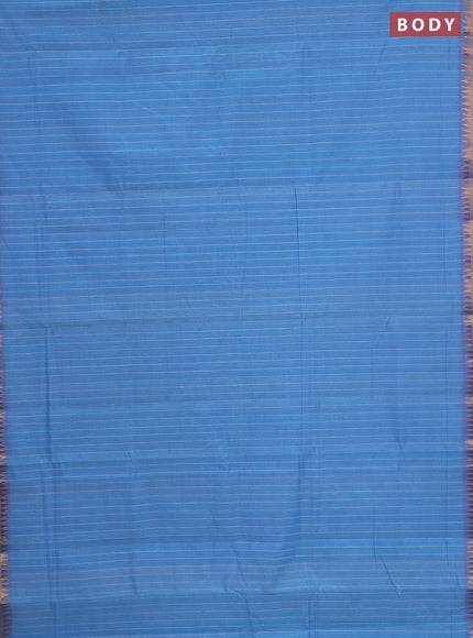 Mangalgiri cotton saree teal blue and lavender with allover stripe pattern and temple zari woven border
