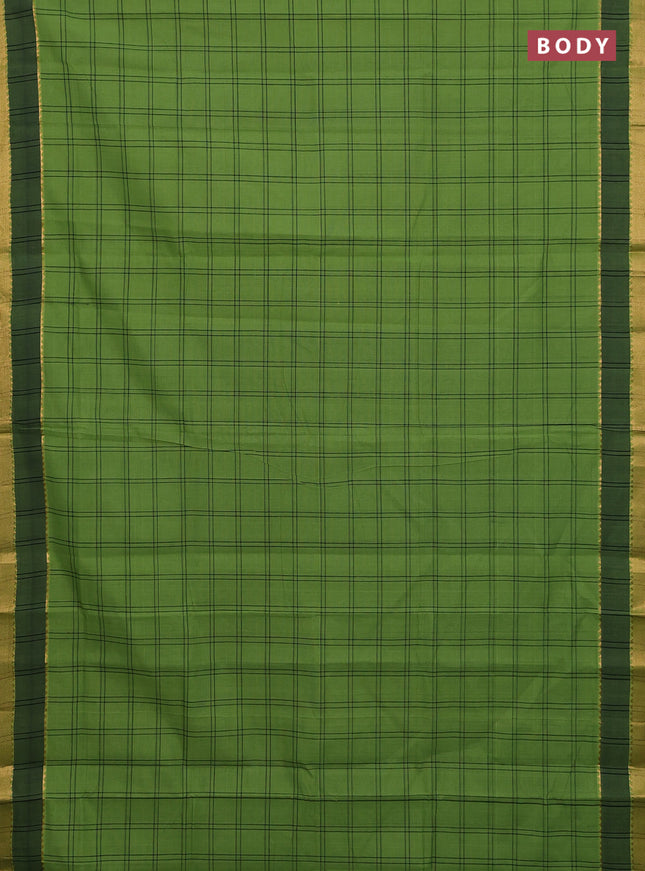Mangalgiri cotton saree green and black with allover checked pattern and rettapet zari woven border
