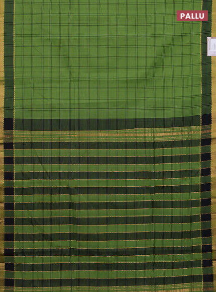 Mangalgiri cotton saree green and black with allover checked pattern and rettapet zari woven border