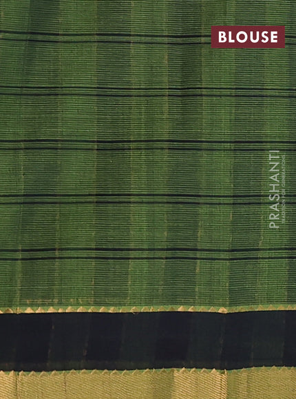Mangalgiri cotton saree green and black with allover checked pattern and rettapet zari woven border