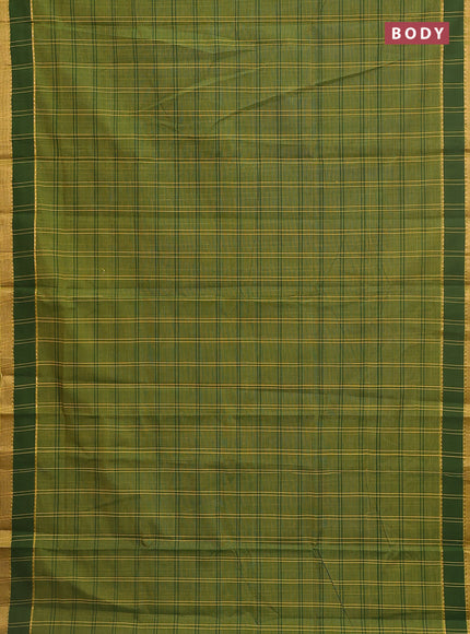 Mangalgiri cotton saree dual shade of green and yellow with allover checked pattern and rettapet zari woven border