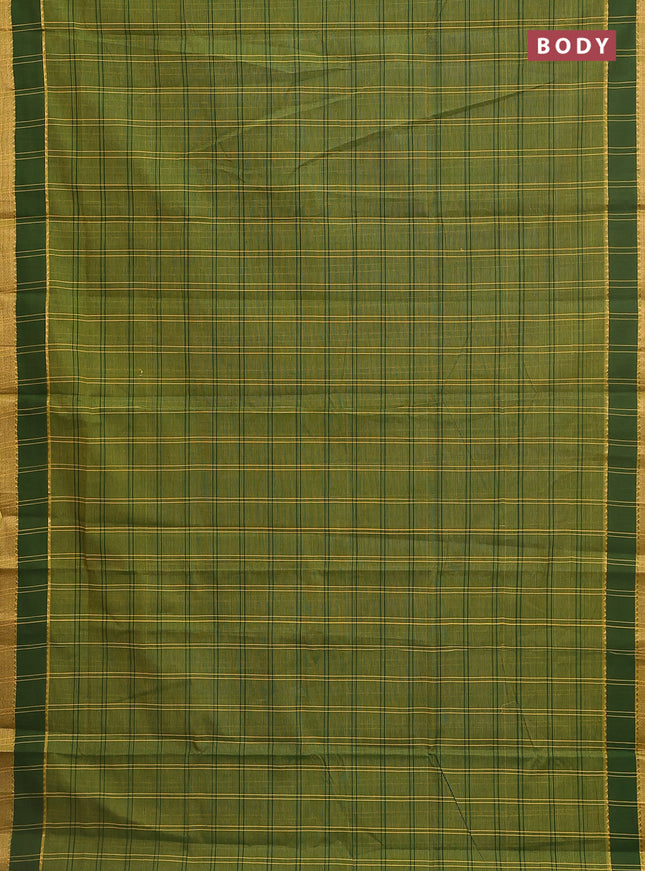 Mangalgiri cotton saree dual shade of green and yellow with allover checked pattern and rettapet zari woven border
