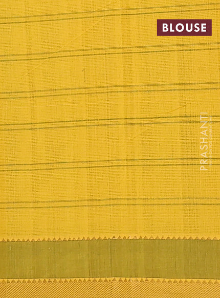 Mangalgiri cotton saree dual shade of green and yellow with allover checked pattern and rettapet zari woven border