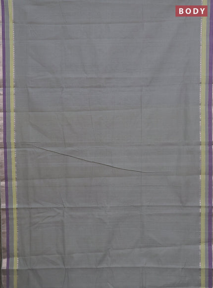 Mangalgiri cotton saree grey and multi colour with plain body and silver zari woven border