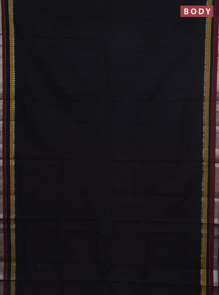 Mangalgiri cotton saree black and maroon with plain body and silver zari woven border