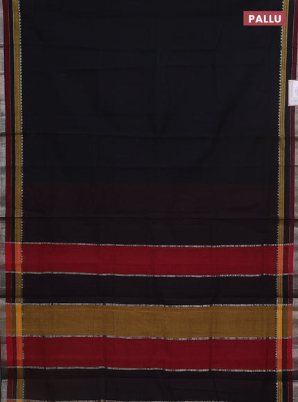 Mangalgiri cotton saree black and maroon with plain body and silver zari woven border