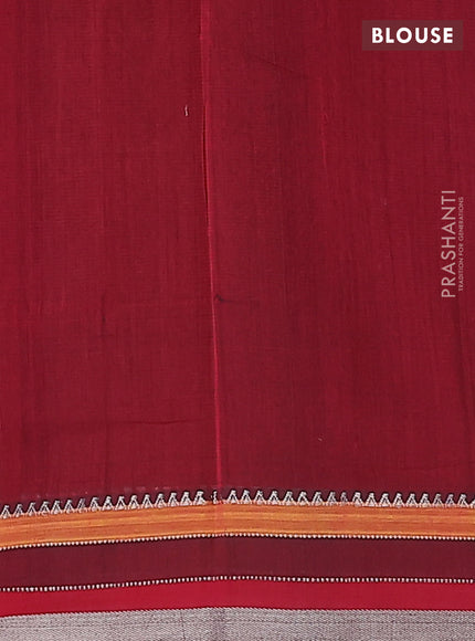 Mangalgiri cotton saree black and maroon with plain body and silver zari woven border