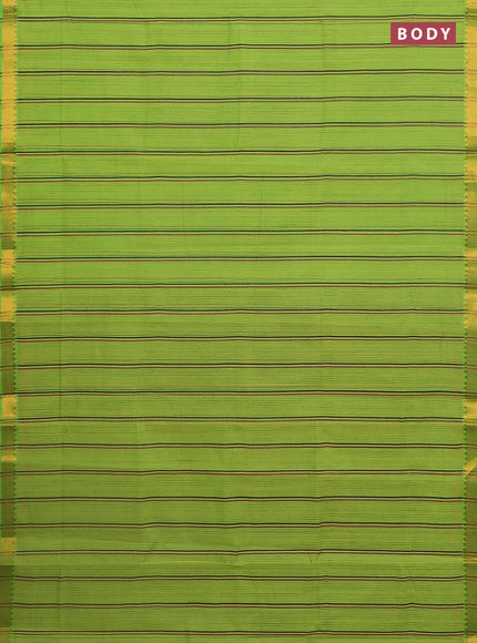 Mangalgiri cotton saree fluorescent green and pink with allover stripe pattern and zari woven border