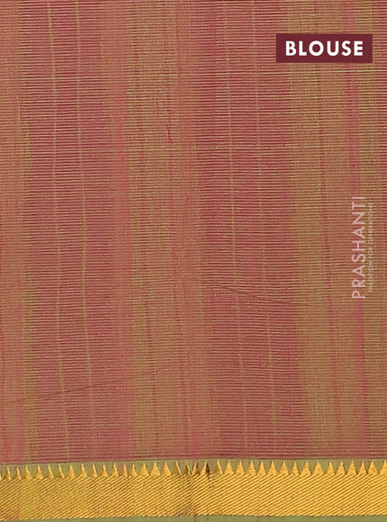 Mangalgiri cotton saree fluorescent green and pink with allover stripe pattern and zari woven border
