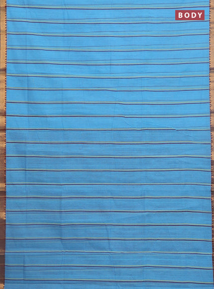 Mangalgiri cotton saree light blue and maroon with allover stripe pattern and zari woven border