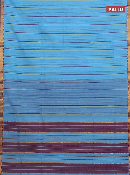 Mangalgiri cotton saree light blue and maroon with allover stripe pattern and zari woven border