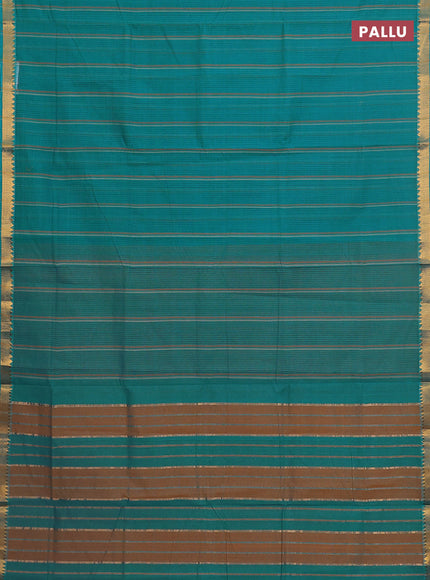 Mangalgiri cotton saree teal blue with allover stripe pattern and zari woven border