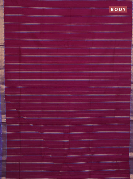 Mangalgiri cotton saree wine shade and blue shade with allover stripe pattern and zari woven border