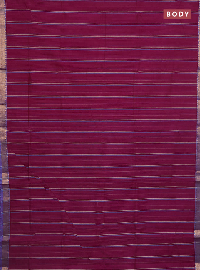 Mangalgiri cotton saree wine shade and blue shade with allover stripe pattern and zari woven border
