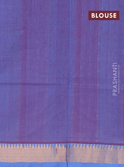 Mangalgiri cotton saree wine shade and blue shade with allover stripe pattern and zari woven border