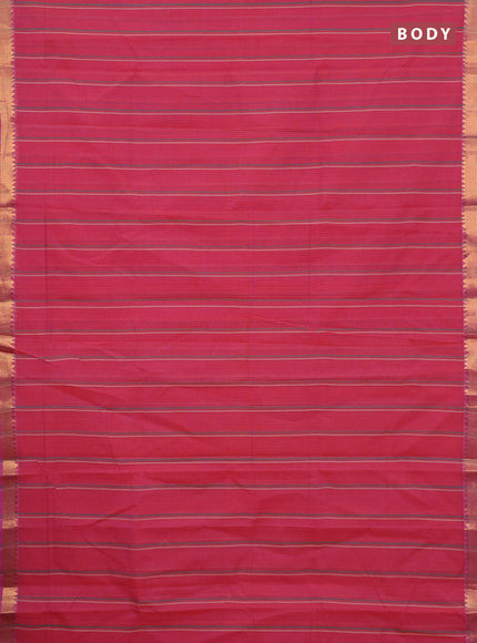 Mangalgiri cotton saree red and beige with allover stripe pattern and zari woven border