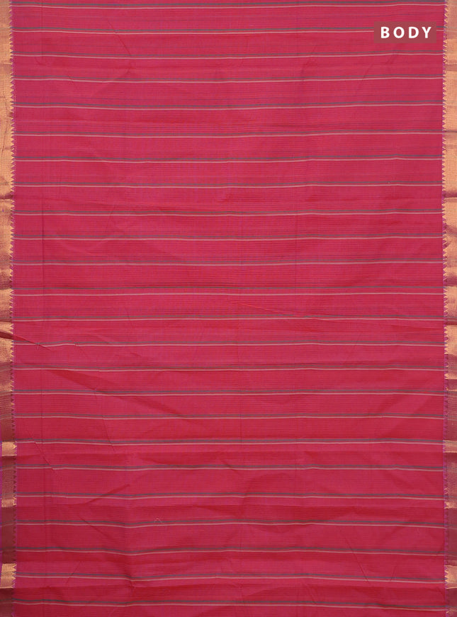 Mangalgiri cotton saree red and beige with allover stripe pattern and zari woven border