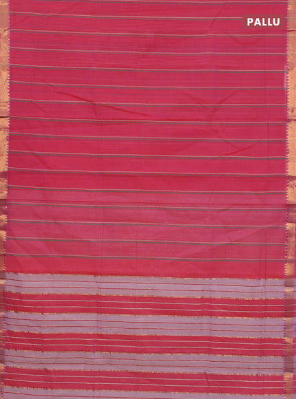 Mangalgiri cotton saree red and beige with allover stripe pattern and zari woven border