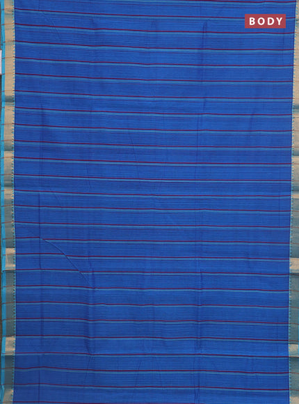 Mangalgiri cotton saree blue and teal green with allover stripe pattern and zari woven border