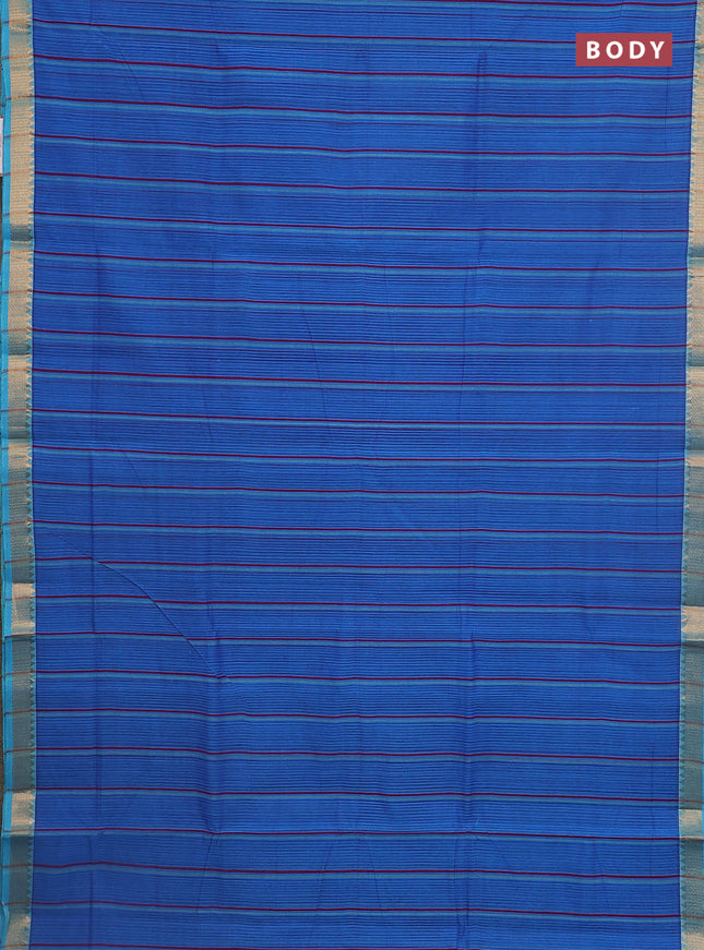 Mangalgiri cotton saree blue and teal green with allover stripe pattern and zari woven border