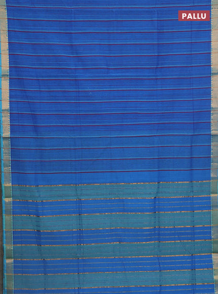 Mangalgiri cotton saree blue and teal green with allover stripe pattern and zari woven border