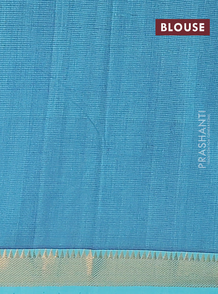 Mangalgiri cotton saree blue and teal green with allover stripe pattern and zari woven border