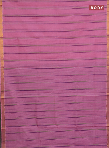 Mangalgiri cotton saree light pink and purple with allover stripe pattern and zari woven border