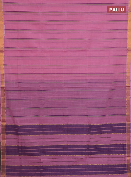 Mangalgiri cotton saree light pink and purple with allover stripe pattern and zari woven border