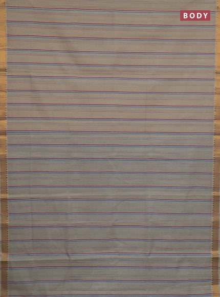 Mangalgiri cotton saree beige and cs blue with allover stripe pattern and zari woven border
