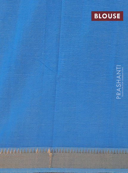 Mangalgiri cotton saree beige and cs blue with allover stripe pattern and zari woven border