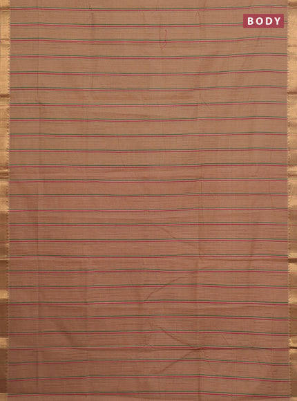 Mangalgiri cotton saree sandal and pink with allover stripe pattern and zari woven border