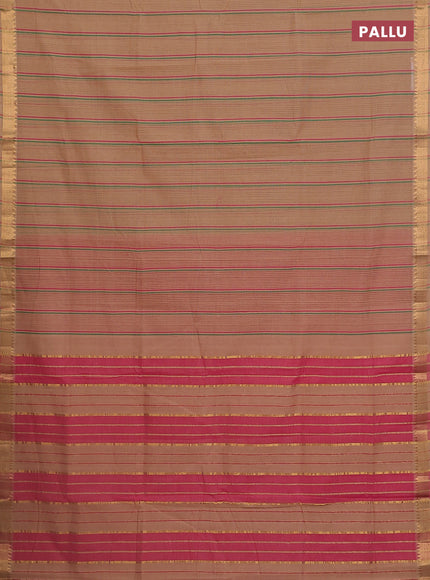 Mangalgiri cotton saree sandal and pink with allover stripe pattern and zari woven border