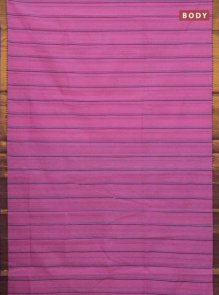 Mangalgiri cotton saree light pink and dark blue with allover stripe pattern and zari woven border