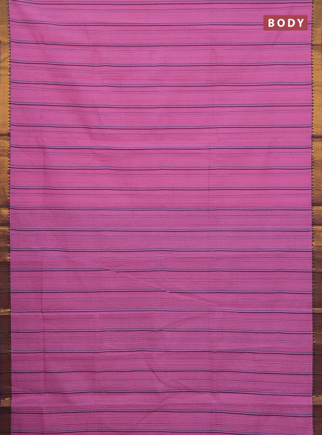 Mangalgiri cotton saree light pink and dark blue with allover stripe pattern and zari woven border