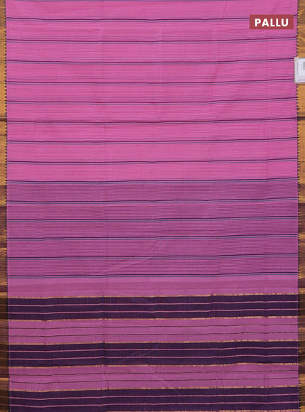 Mangalgiri cotton saree light pink and dark blue with allover stripe pattern and zari woven border