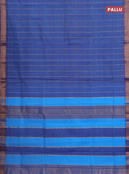 Mangalgiri cotton saree dual shade of blue and cs blue with allover zari stripe pattern and zari woven border