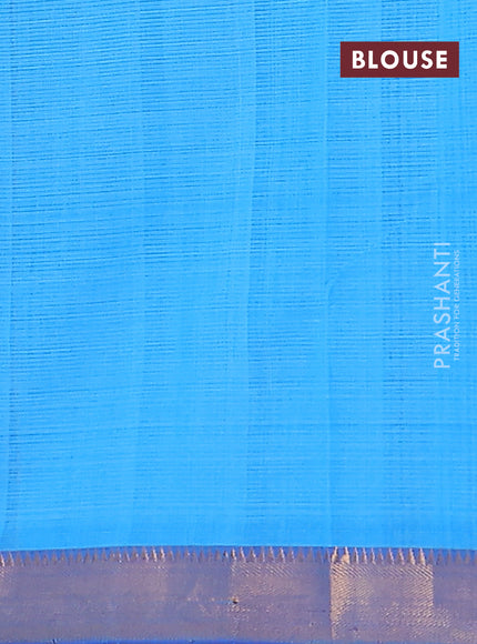 Mangalgiri cotton saree dual shade of blue and cs blue with allover zari stripe pattern and zari woven border
