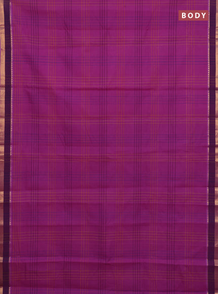 Mangalgiri cotton saree violet and blue with allover checked pattern and zari woven border