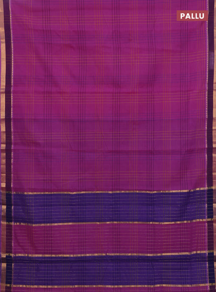 Mangalgiri cotton saree violet and blue with allover checked pattern and zari woven border