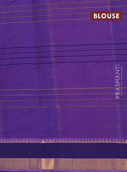 Mangalgiri cotton saree violet and blue with allover checked pattern and zari woven border