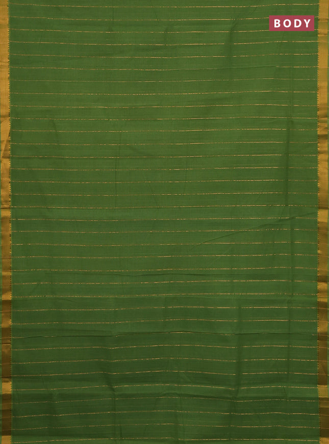 Mangalgiri cotton saree green and blue with allover zari stripe pattern and zari woven border