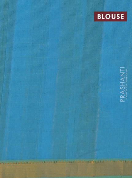 Mangalgiri cotton saree green and blue with allover zari stripe pattern and zari woven border