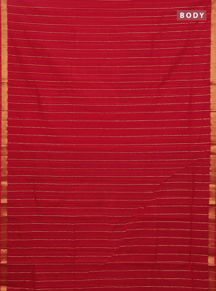 Mangalgiri cotton saree red and green with allover zari stripe pattern and zari woven border