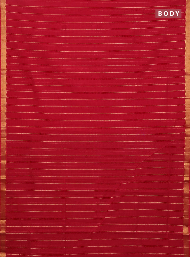 Mangalgiri cotton saree red and green with allover zari stripe pattern and zari woven border