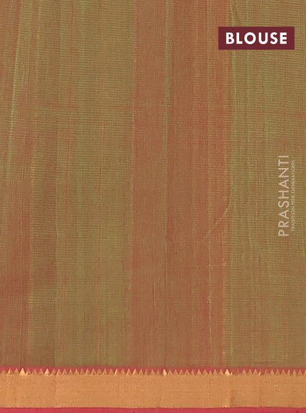 Mangalgiri cotton saree red and green with allover zari stripe pattern and zari woven border