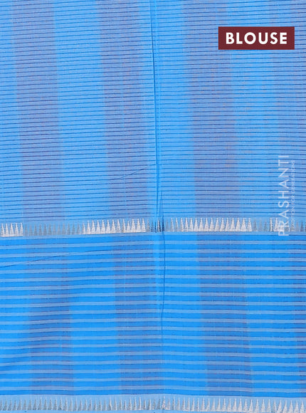 Mangalgiri cotton saree orange and teal blue with allover small checked pattern and long rettapet zari woven border