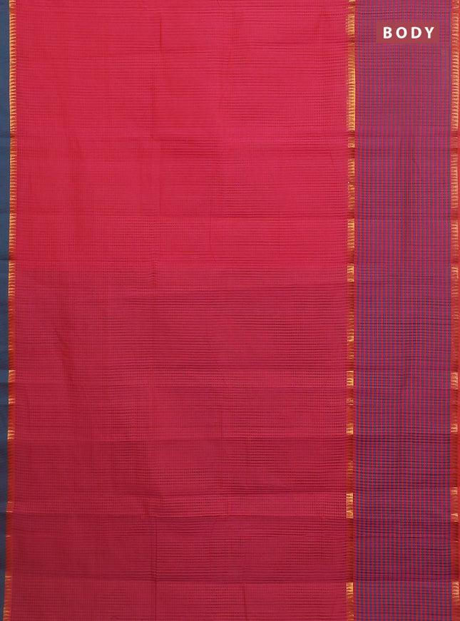 Mangalgiri cotton saree pink and teal green with allover small checked pattern and long rettapet zari woven border